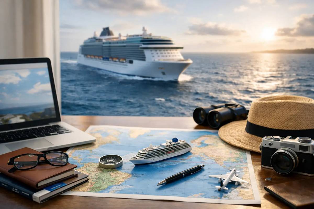 Transatlantik Kreuzfahrt buchen: gut vorbereitet Kreuzfahrtschiff auf offener See während einer Atlantiküberquerung
