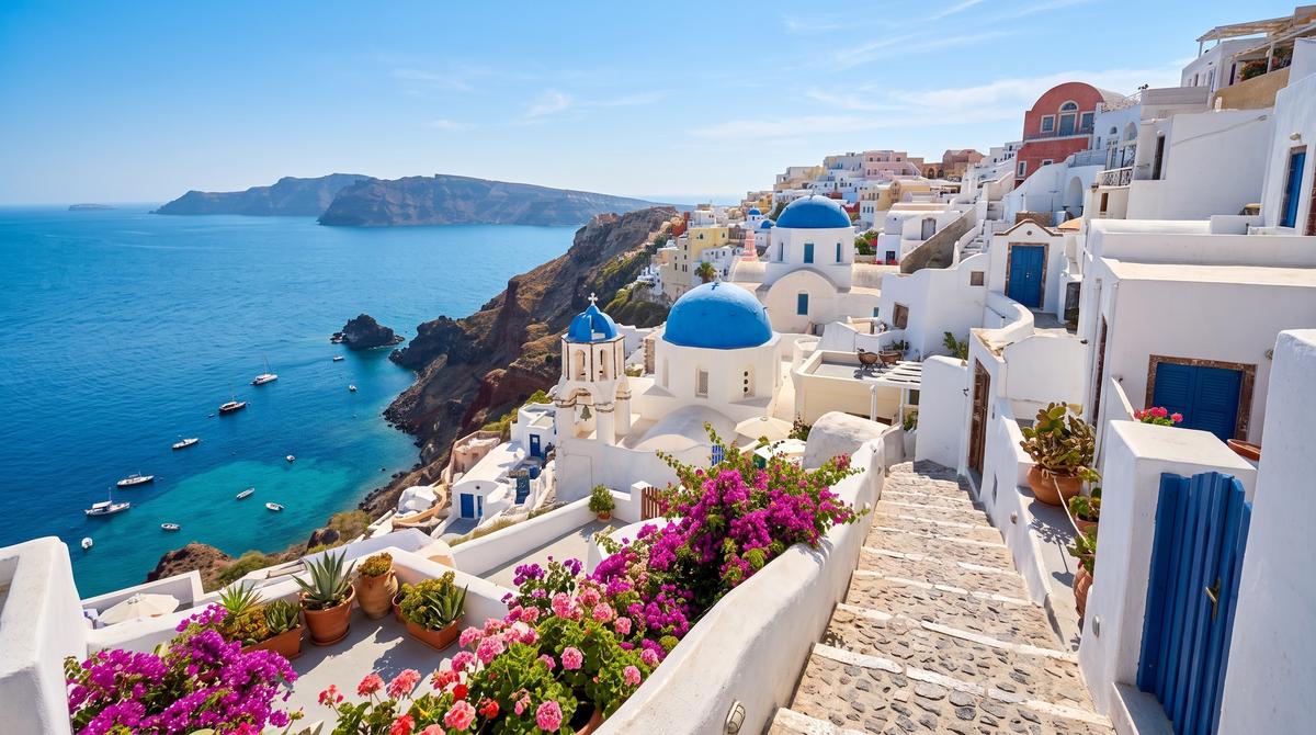 Blick auf Santorini und Meer
