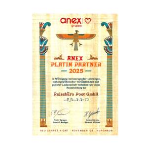 Reisebüro Poot - Platin Partner der Anextour Gruppe Urkunde Plantin Partner Anex Tour