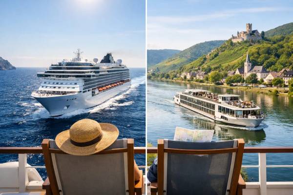 Hochsee oder Flusskreuzfahrt: Was passt zu dir? Flusskreuzfahrtschiff auf einem Fluss vor einer Altstadt