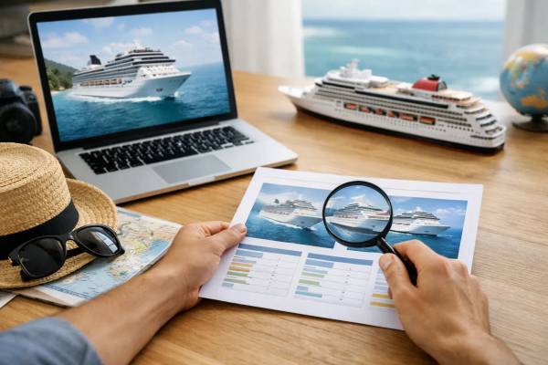 Kreuzfahrten vergleichen: Angebote richtig prüfen Vergleich von Kreuzfahrtangeboten am Laptop