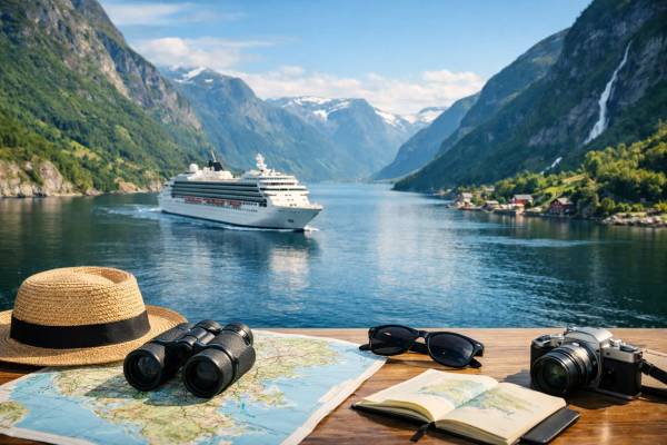 Kreuzfahrtschiff in einem norwegischen Fjord im Sommer