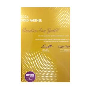 Reisebüro Poot - Goldpartner von Bentour Urkunde Goldpartner Bentour Reisen